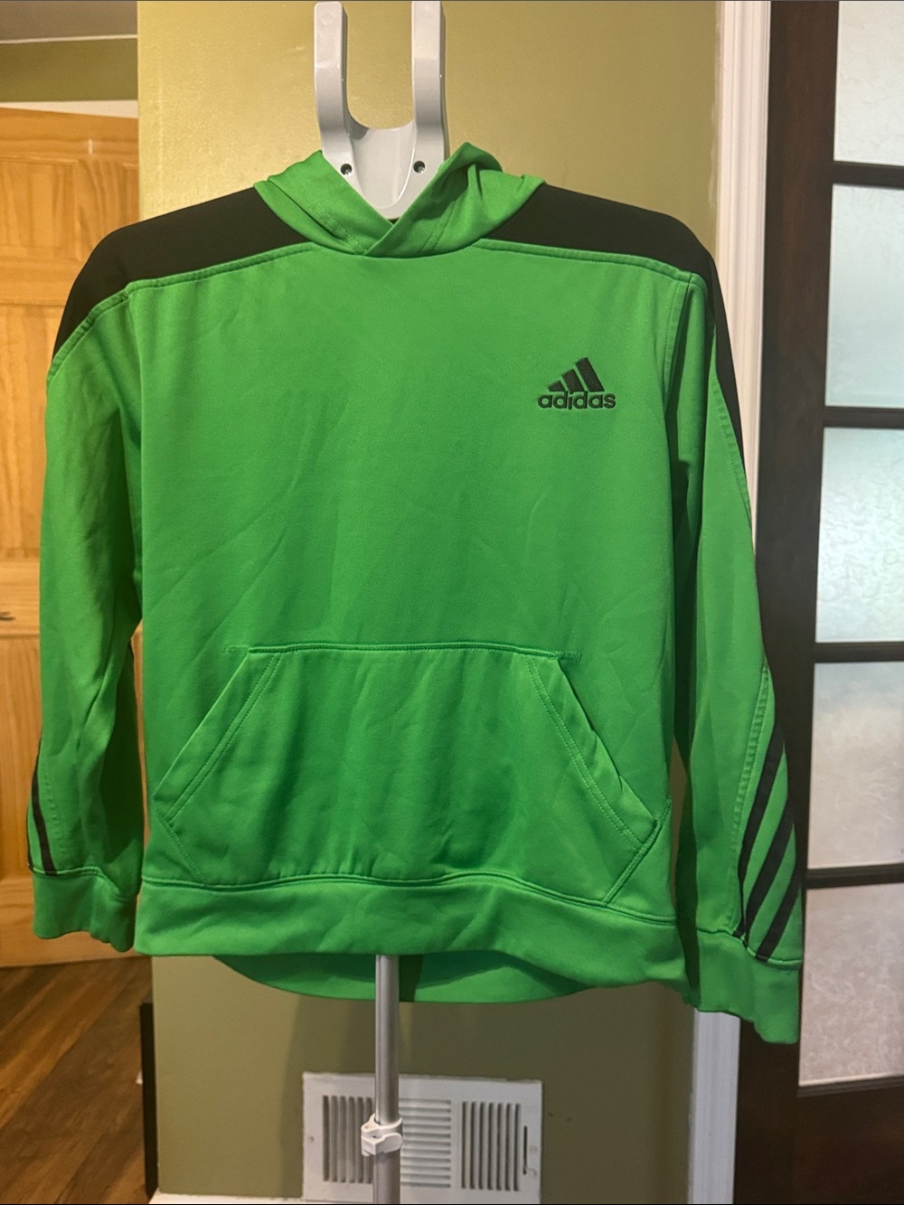 adidas Bright Green and Black Kids Hoodie Sweatshirt